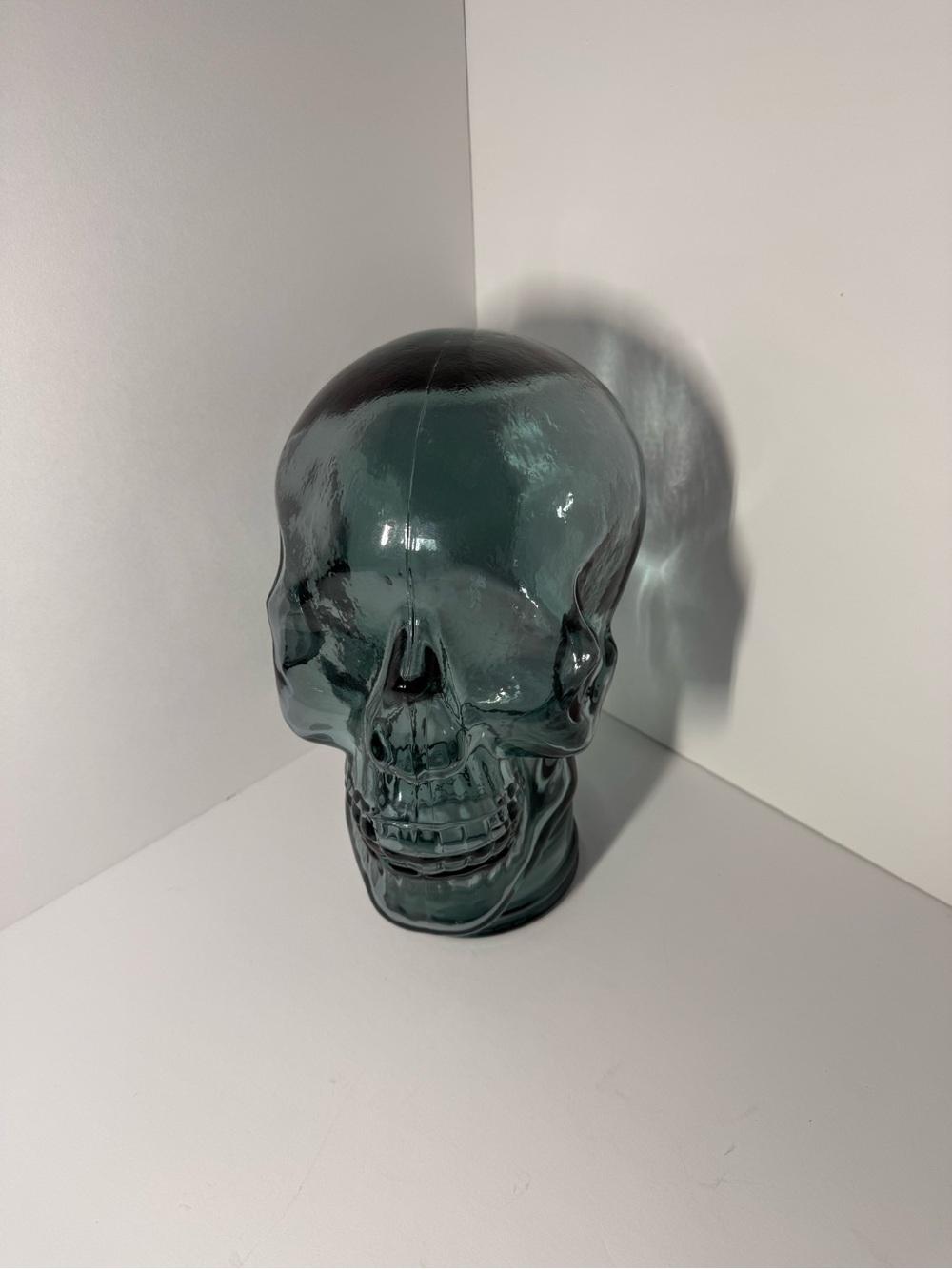 Huge Solid Glass Skull Decorative Sculpture - Green Blue - Picture 2 of 10